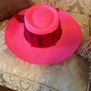 Artesano wide brim Panama Straw Hat Fuschia XL 60cm with a tye-dye band Tie Dye - Personalized Toquilla Straw Panama Hats | Artesano  main image 4
